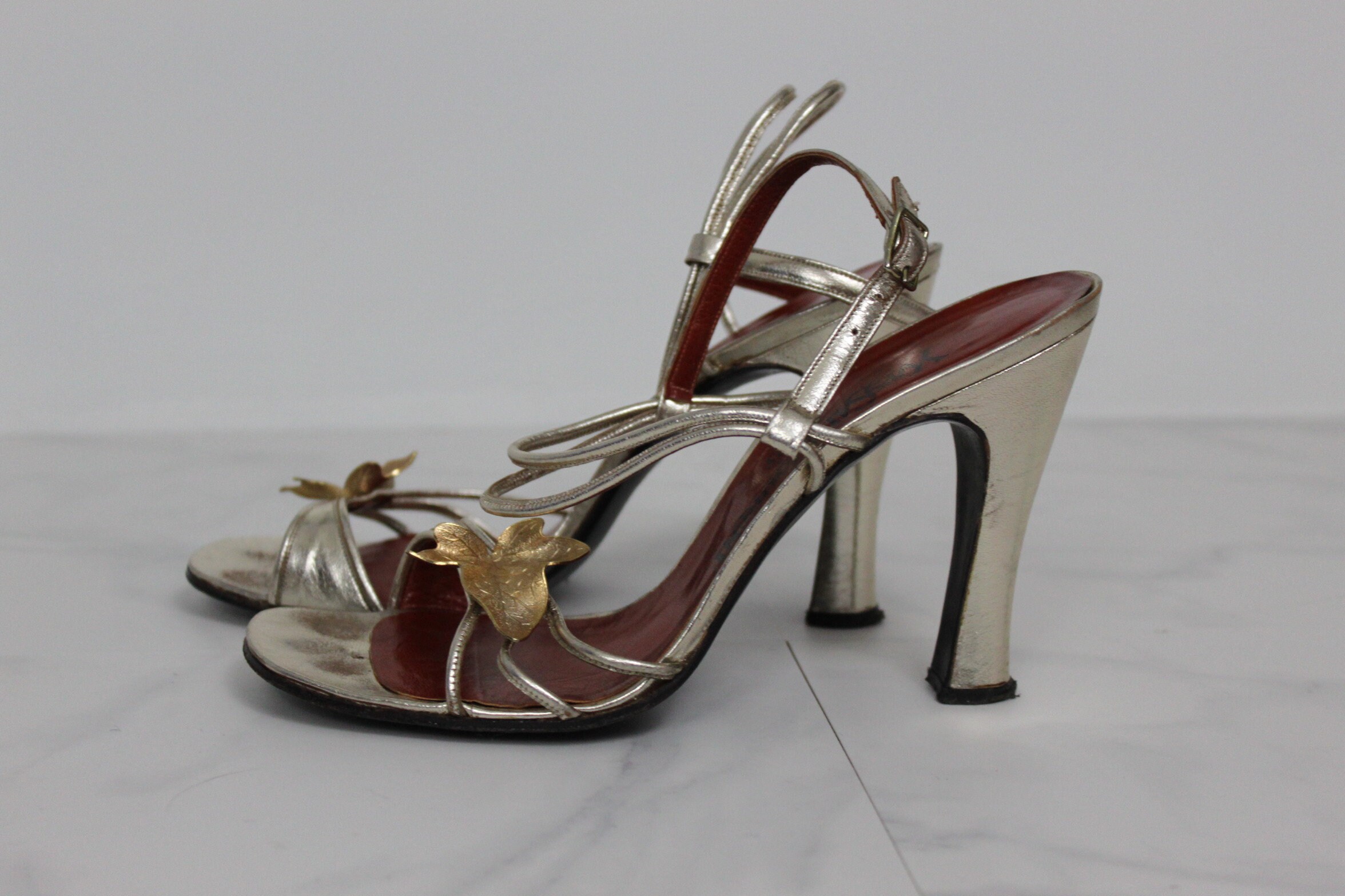 gold ysl heels