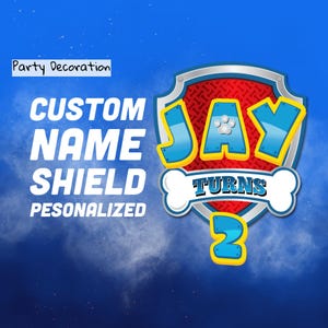 Escudo personalizado com nome de Super Dog | Decoração de festa personalizada | Placa de aniversário da Patrulha Canina | Sem necessidade de edição | Totalmente personalizado