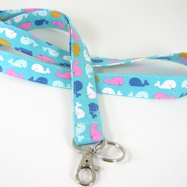 Whale Lanyard - ID Badge Lanyard, Peds Nurse Key Lanyard, Fabric Lanyard, Optional Breakaway Lanyard, Neck Lanyard, Cotton Lanyard