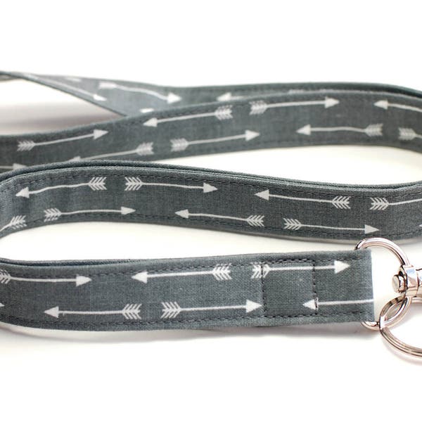 Fabric Lanyard - Preppy Grey Arrows Neck Lanyard - Tribal Fashion Key and ID Badge Lanyard - Cotton Lanyard