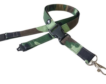 Camouflage  Detachable Lanyard,  Green and Brown Camo Key Lanyard Fabric Lanyard for Him with Breakaway & Release Key Ring, ID Badge Holder