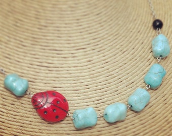 Teal Ladybug Necklace