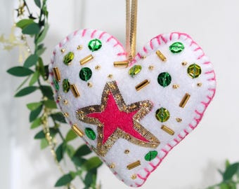 Customized Beaded Heart Felt Christmas Ornament