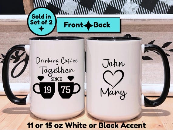 50th Anniversary Mug Set: Golden Year Coffee Mugs - 1975
