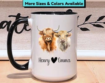 Highland Cow Wedding Mug – Personalized Couple Anniversary Gift