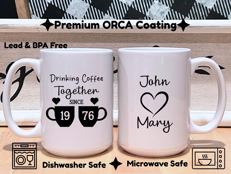 50th Anniversary Mug Set: Golden Year Coffee Mugs - 1976 image 2
