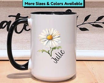 Personalized Daisy Mug - Custom Name Coffee Cup Floral Gift