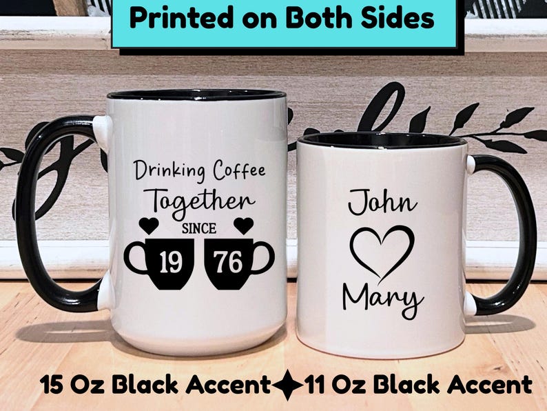 50th Anniversary Mug Set: Golden Year Coffee Mugs - 1976 image 3