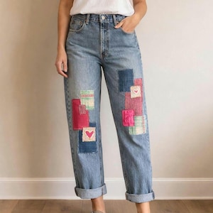 39W x 31L ~ Patchwork Levi's 550 Jeans, Upcycled Boho Jeans