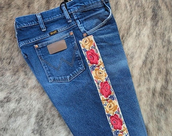 32W ~ Pantalones cortos Wrangler con bordado floral, pantalones cortos de vaquera de rodeo, ropa vaquera