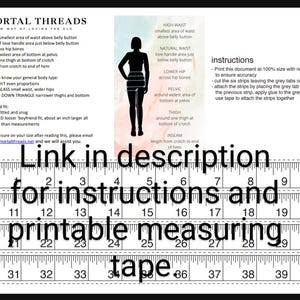 May include: A black and white image with text that reads "IMMORTAL THREADS". The image includes instructions, a diagram of a person, and a printable measuring tape with measurements up to 40 inches. Text on the image says "Link in description for instructions and printable measuring tape."