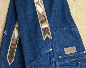 36W x 32L ~ Vintage Wrangler Cowboy Cut Jeans, Pendleton Blanket Tux Stripe