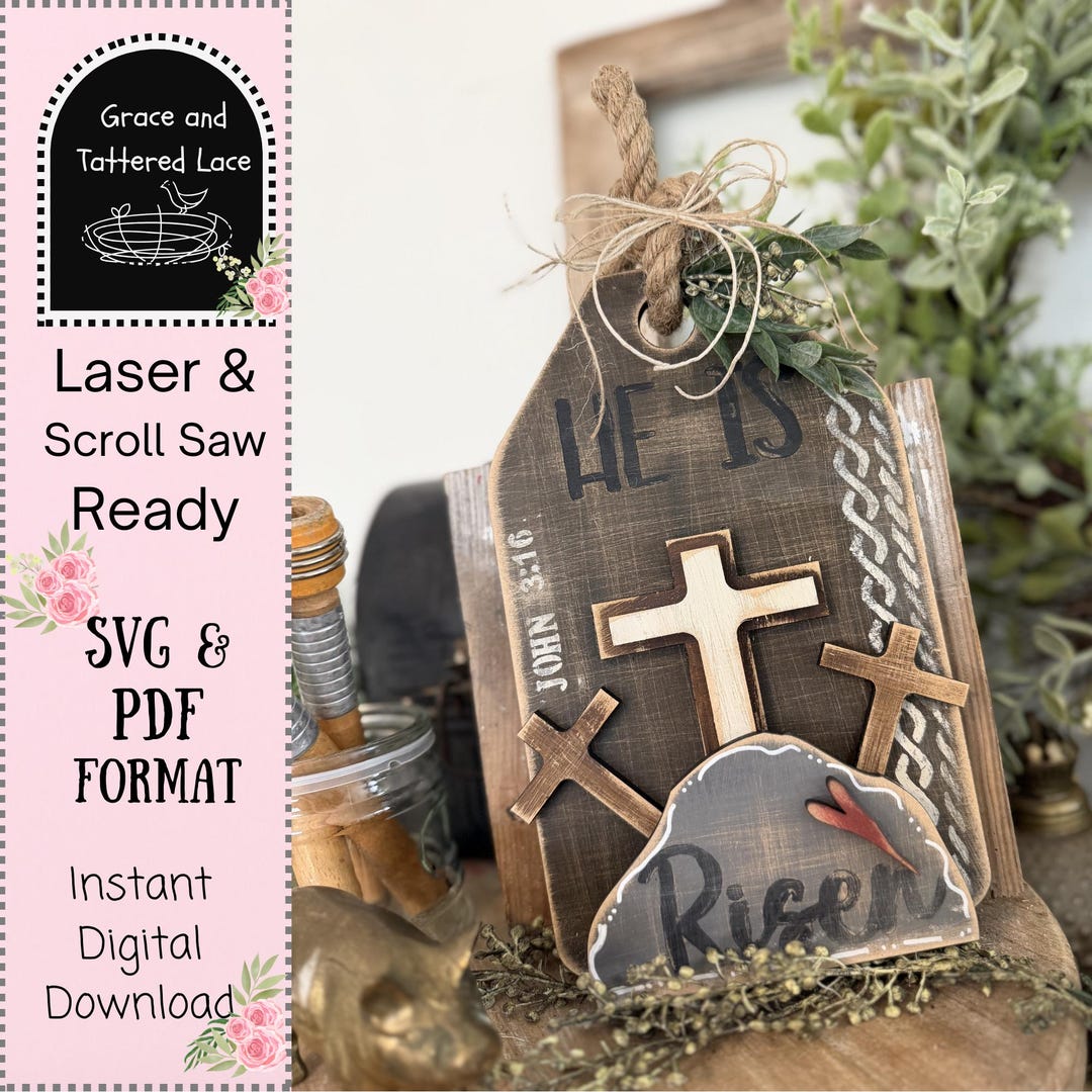 He is Risen Cross Tag SVG | Farmhouse Easter Decor (digital Download ...