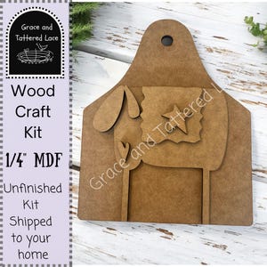HOLZ KIT Primitives Schaf mit langen Beinen und Kuh-Anhänger I Unvollendete Shelf Sitter I Unvollendete Holz-Bastelpackung I Laser-Holzschnitt