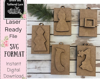 Jumbled Ornament Kit SVG Laser Cut File: 5 Piece Christmas Design