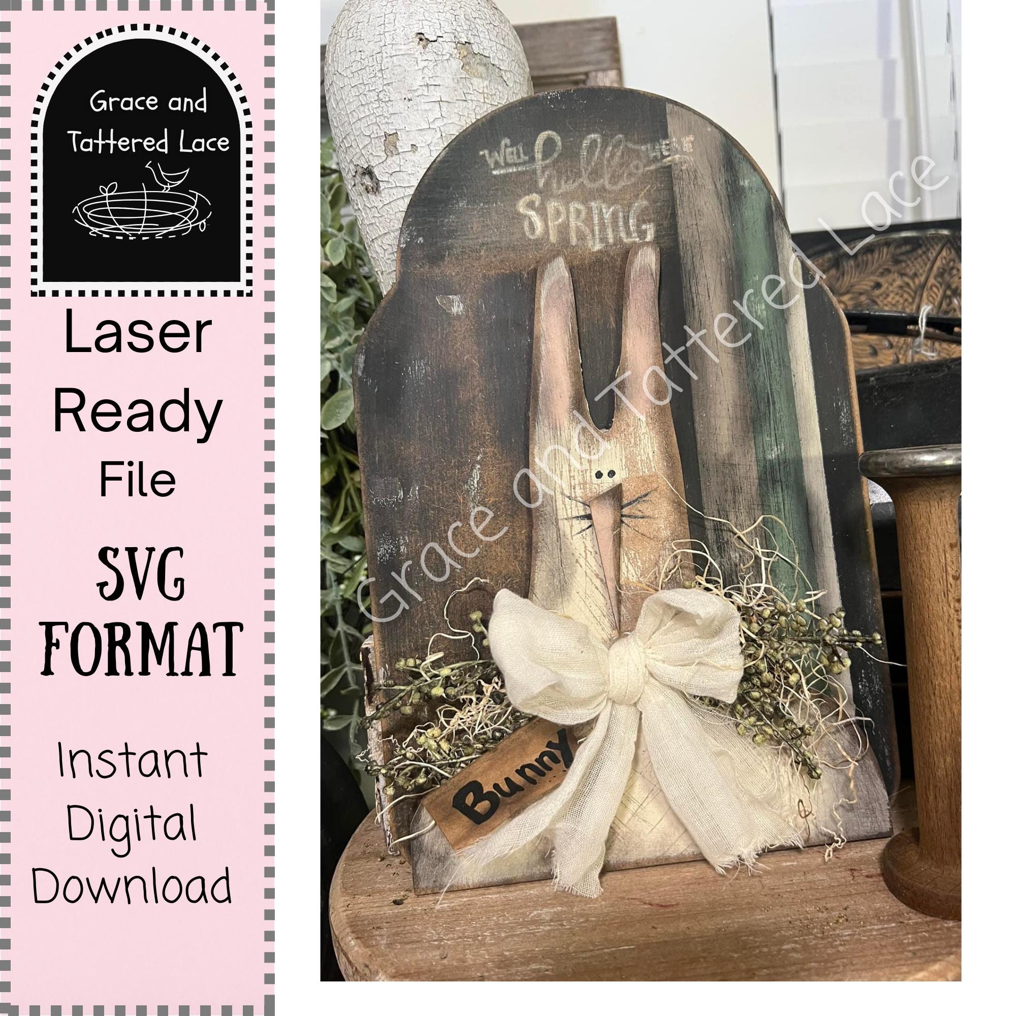Farmhouse Bunny Shelf Sitter SVG: Laser Cut File, Easter Decor (digital ...