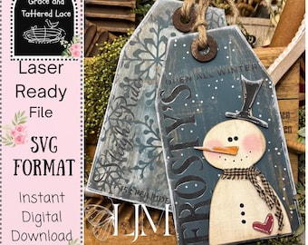 Rustic Snowman Tags SVG Laser Cut File: Winter Christmas Decor (Digital File)