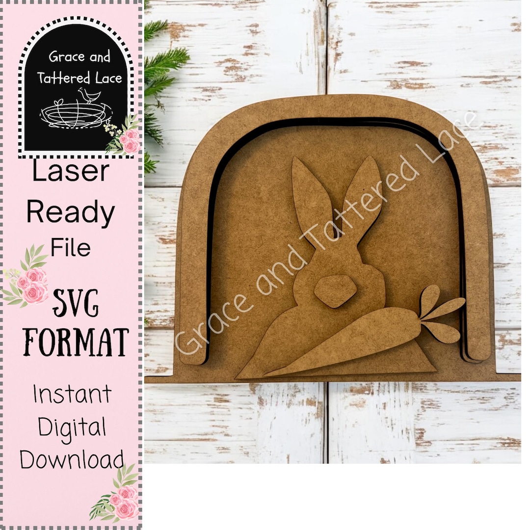 Farmhouse Bunny Shelf Sitter SVG: Vintage Easter Laser Cut File ...