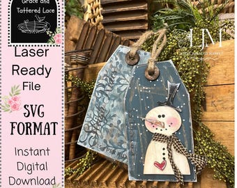 Rustic Snowman Tags SVG Laser Cut File: Winter Christmas Decor (Digital File)