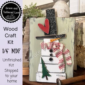 Farmhouse Whimsical Chunky Scrap Wood Snowman Shelf Sitter DIY I Unfinished Snowman Shelf Sitter I Unfinished Wood Craft Kit