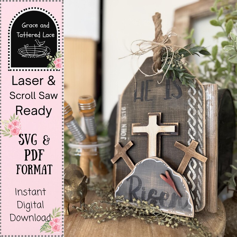He is Risen Cross Tag SVG | Farmhouse Easter Decor (digital Download ...