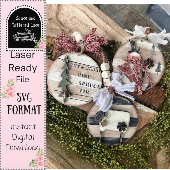Christmas Tree Farm Ornament Set (3 pieces) Christmas SVG Laser Cut File (Digital Download)