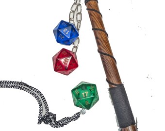 Geek Flail - with Green and Blue Jumbo d20's