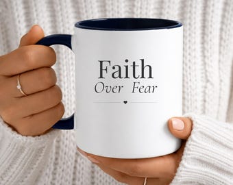 Faith Over Fear Mug, Christian Gift for Her, Inspirational Coffee Mug, Minimalist Religious Cup for Women