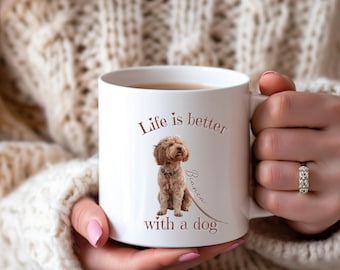 Personalized dog photo mug with “Life is better with a dog” quote, custom ceramic coffee cup 11 oz 15 oz, gift for dog lovers and pet owners