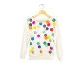 Colorful Confetti Sweatshirt - Scoop Neck Long Sleeve Fleece Pocket Sweater in Heather Cream Multi Rainbow - Women's Size S-4XL