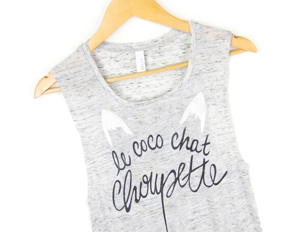Le Coco Chat Choupette Tank Karl Lagerfeld Tee Scoop Neck Flowy Muscle Tee In Heather Grey Marl Womens Size S 2xl