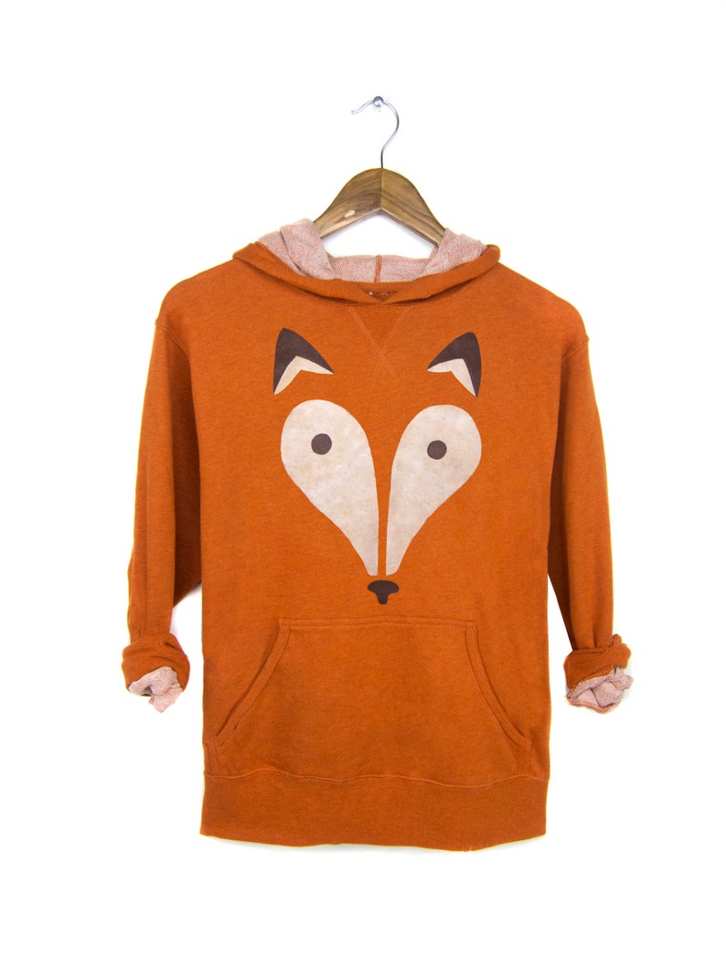 Women/'s Size S-XL French Terry Jumper in Burnt Orange Heather Geo Fox Hoodie Hooded Sweatshirt Midweight Pullover