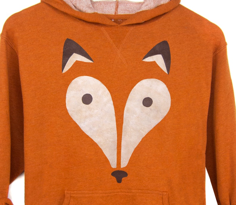 Women/'s Size S-XL French Terry Jumper in Burnt Orange Heather Geo Fox Hoodie Hooded Sweatshirt Midweight Pullover