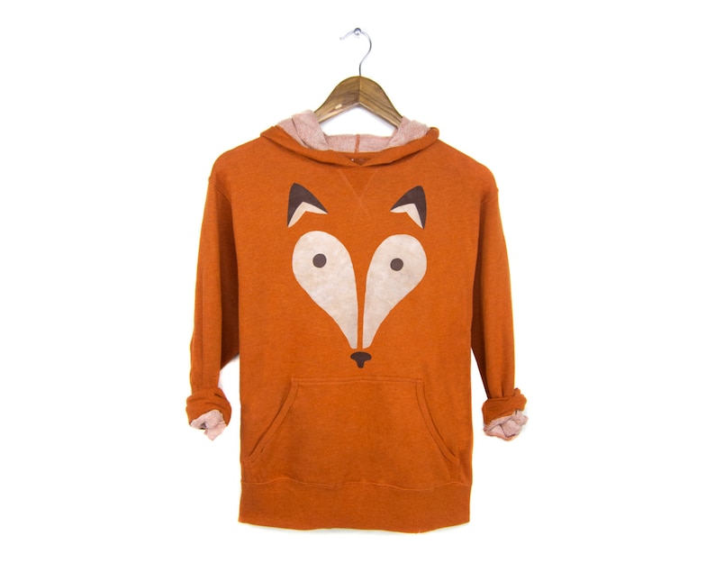 Women/'s Size S-XL French Terry Jumper in Burnt Orange Heather Geo Fox Hoodie Hooded Sweatshirt Midweight Pullover