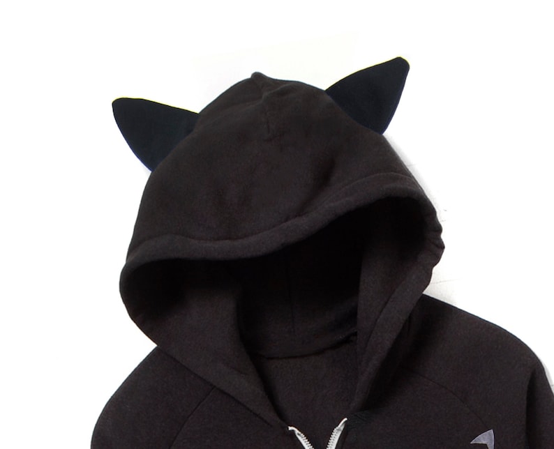 Geo Black Cat Hoodie Fleece Hooded Zip Sweatshirt with Ears Etsy