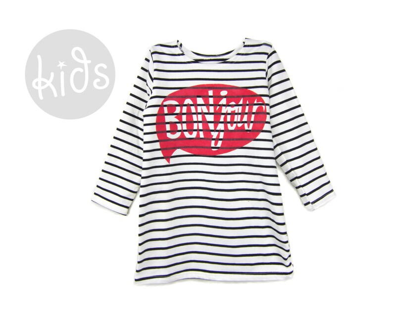 Scoop Neck Long Sleeve A-Line Shift Dress in Black and White Stripe Girls Size Toddler 4T SAMPLE SALE BONjour Dress