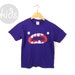 OM NOM - Hand Stenciled Crew Neck Cotton Graphic Tee in Royal Purple - Baby Kids & Youth