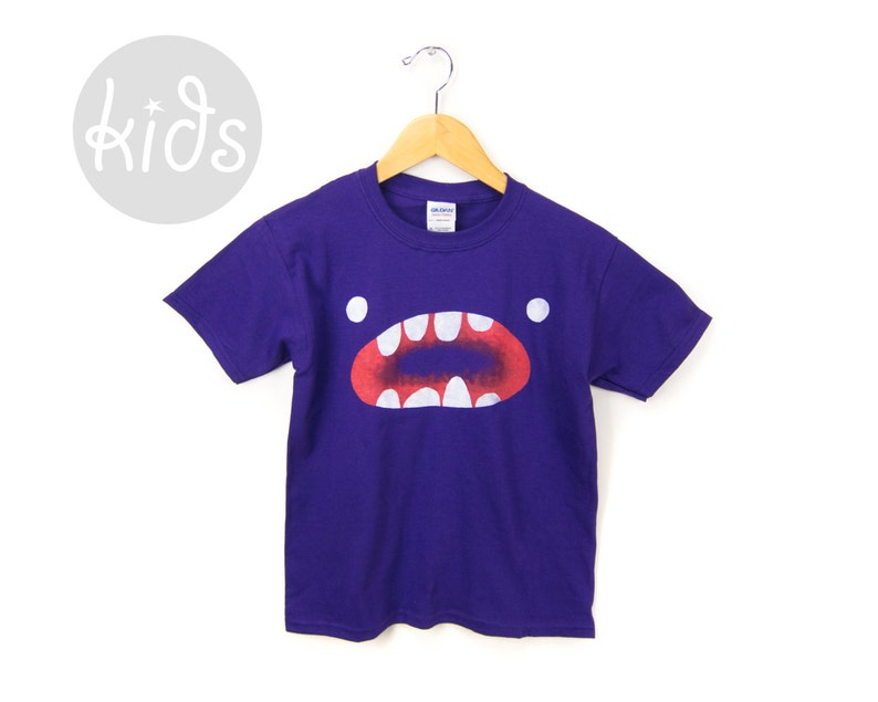 OM NOM - Hand Stenciled Crew Neck Cotton Graphic Tee in Royal Purple - Baby Kids & Youth 