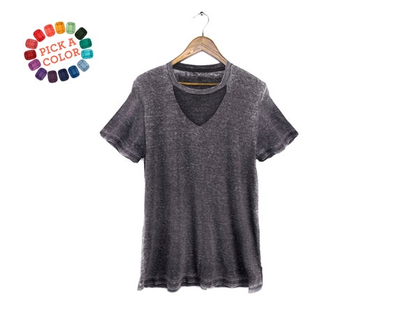 Cutout Wide V-neck Tee Choker T-shirt 