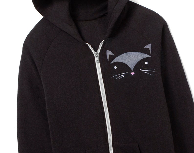 Geo Black Cat Hoodie Fleece Hooded Zip Sweatshirt With Ears Etsy