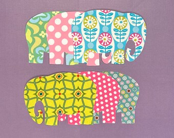 6 Fabric Iron On Elephant Appliques