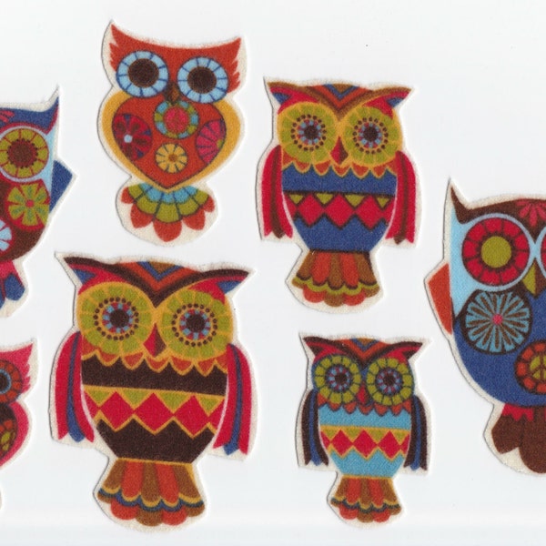 5 Flannel Hippie Iron On Owl Appliques