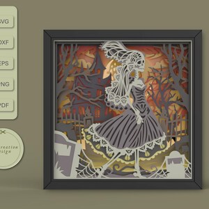Caja de sombras de esqueleto SVG 3D para Halloween, caja de sombras de Halloween, caja de luz cortada en papel, caja de luz svg, plantilla de caja de luz, caja de sombras Cricut