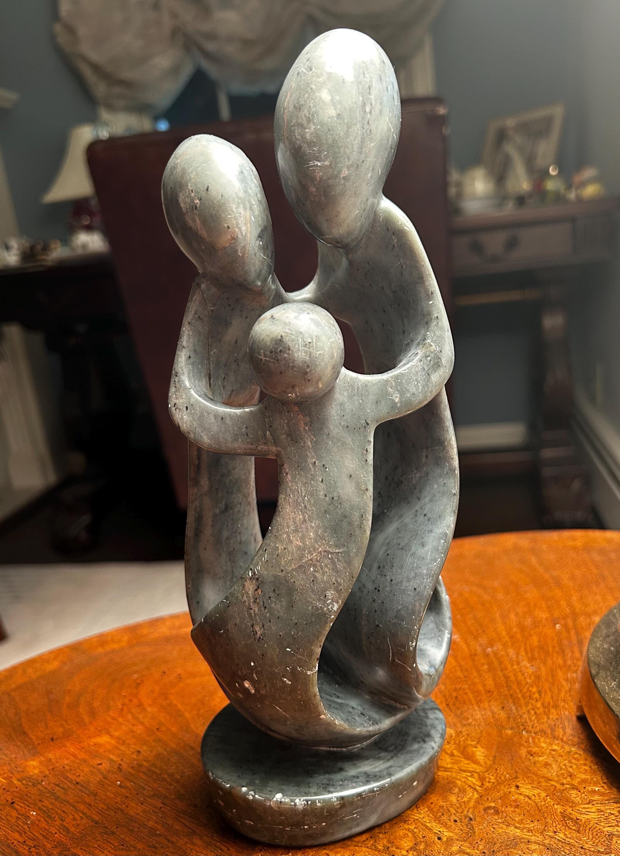 Peter Rujuwa 2010 Signed Shona Sculpture – Family Trio Abstract