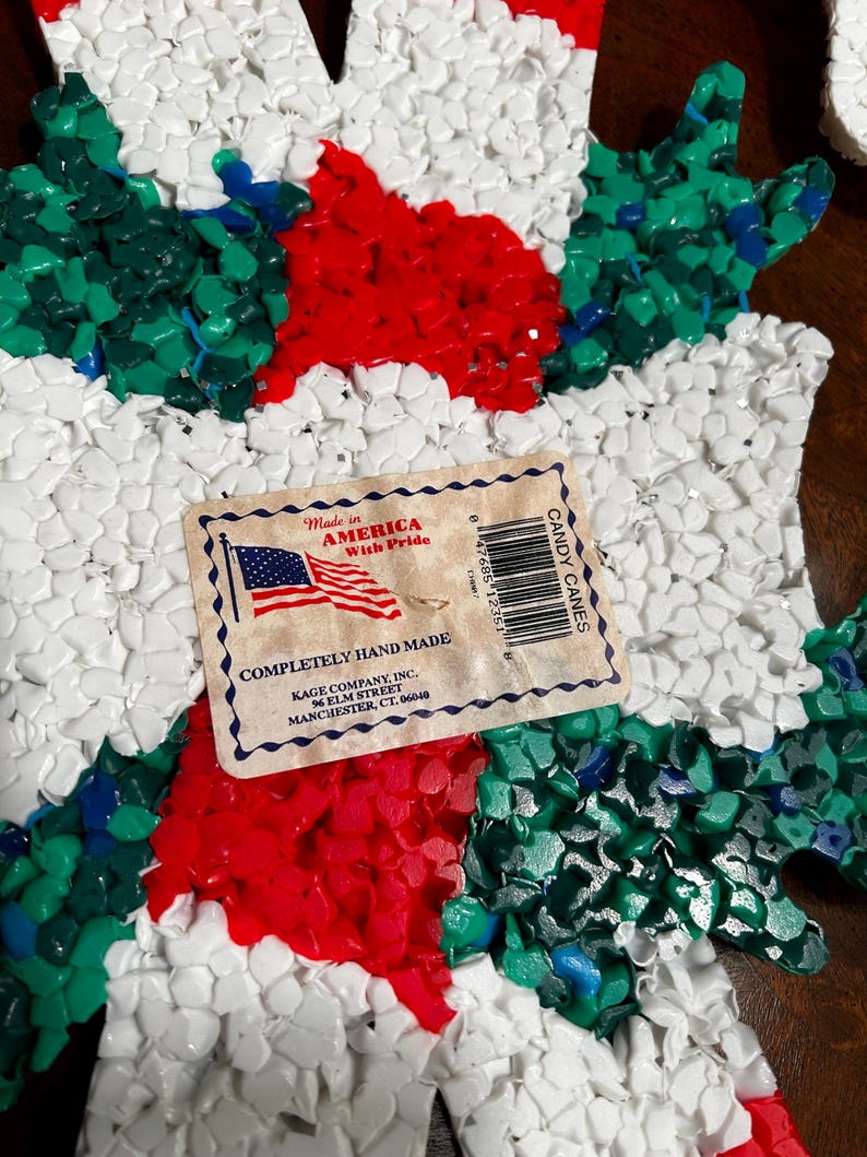 Vintage Candy Canes PLASTIC POPCORN Decoration. Made in USA. Still Has