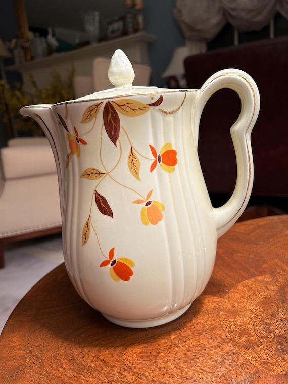 HALL CHINA Jewel Autumn Leaf Tea Coffee Pot, 9 Cup, Vintage HALL CHINA Jewel Autumn Leaf Tea Coffee Pot, 9 Cup, Vintage