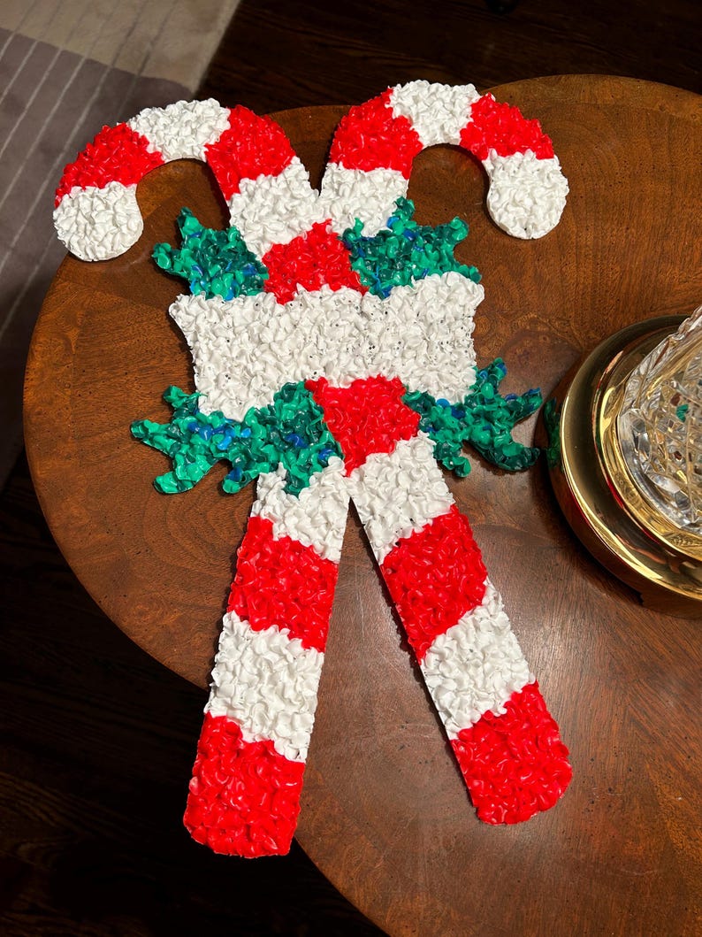 Vintage Candy Canes PLASTIC POPCORN Decoration. Made in USA. Still Has