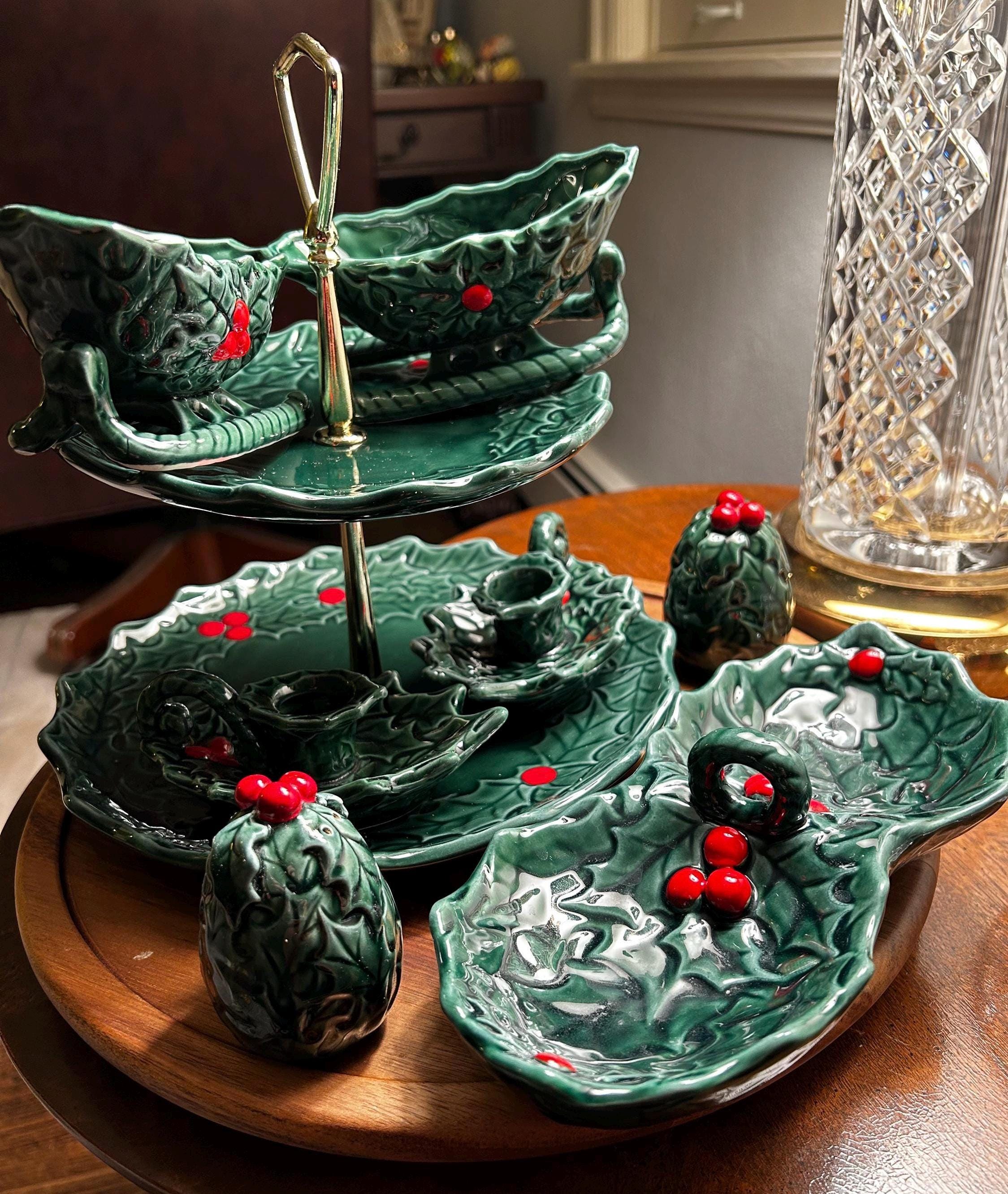 Vintage SET of Lefton Holly Berry Christmas Serving and Decor