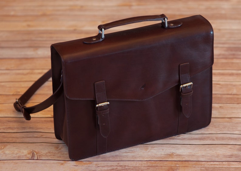 Large Briefcase Made From Italian Leather in Tan Navy or - Etsy