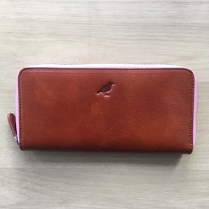 Monedero de mujer con cremallera alrededor Cartera Marrón caramelo/Rosa